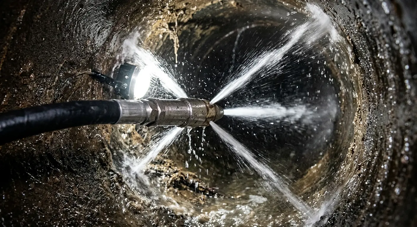 High-pressure hydro jetting nozzle cleaning sewer pipe for Sewer Cleanout in Larkfield-Wikiup